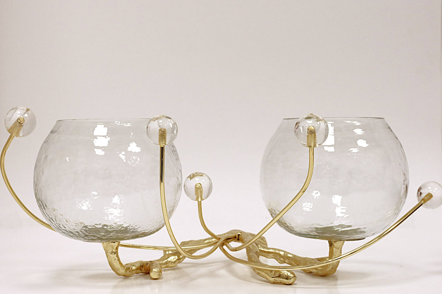 2 Bowl Branch Centerpiece with Ball Design - 12.6": Clear Balls