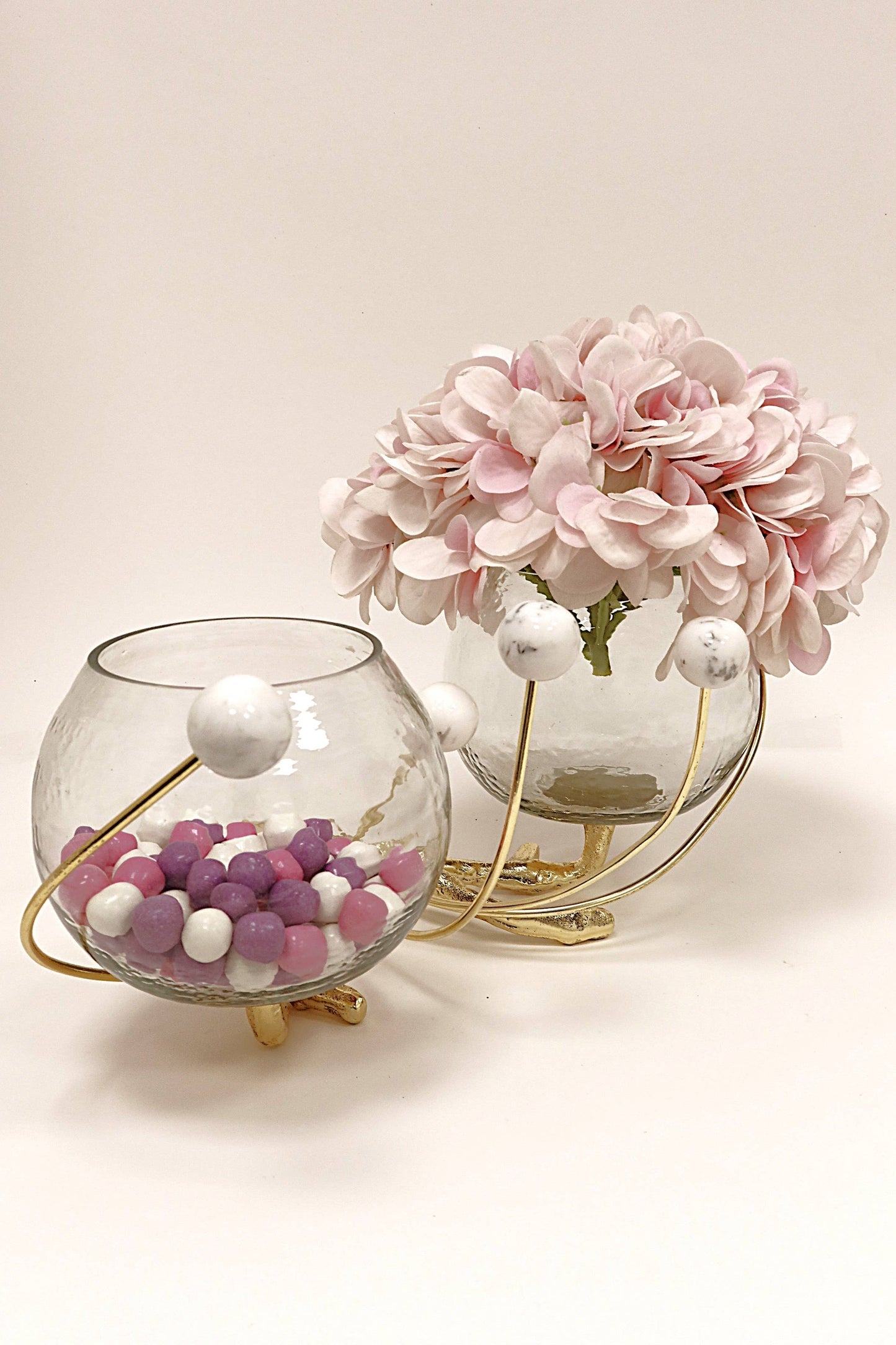 2 Bowl Branch Centerpiece with Ball Design - 12.6": Clear Balls