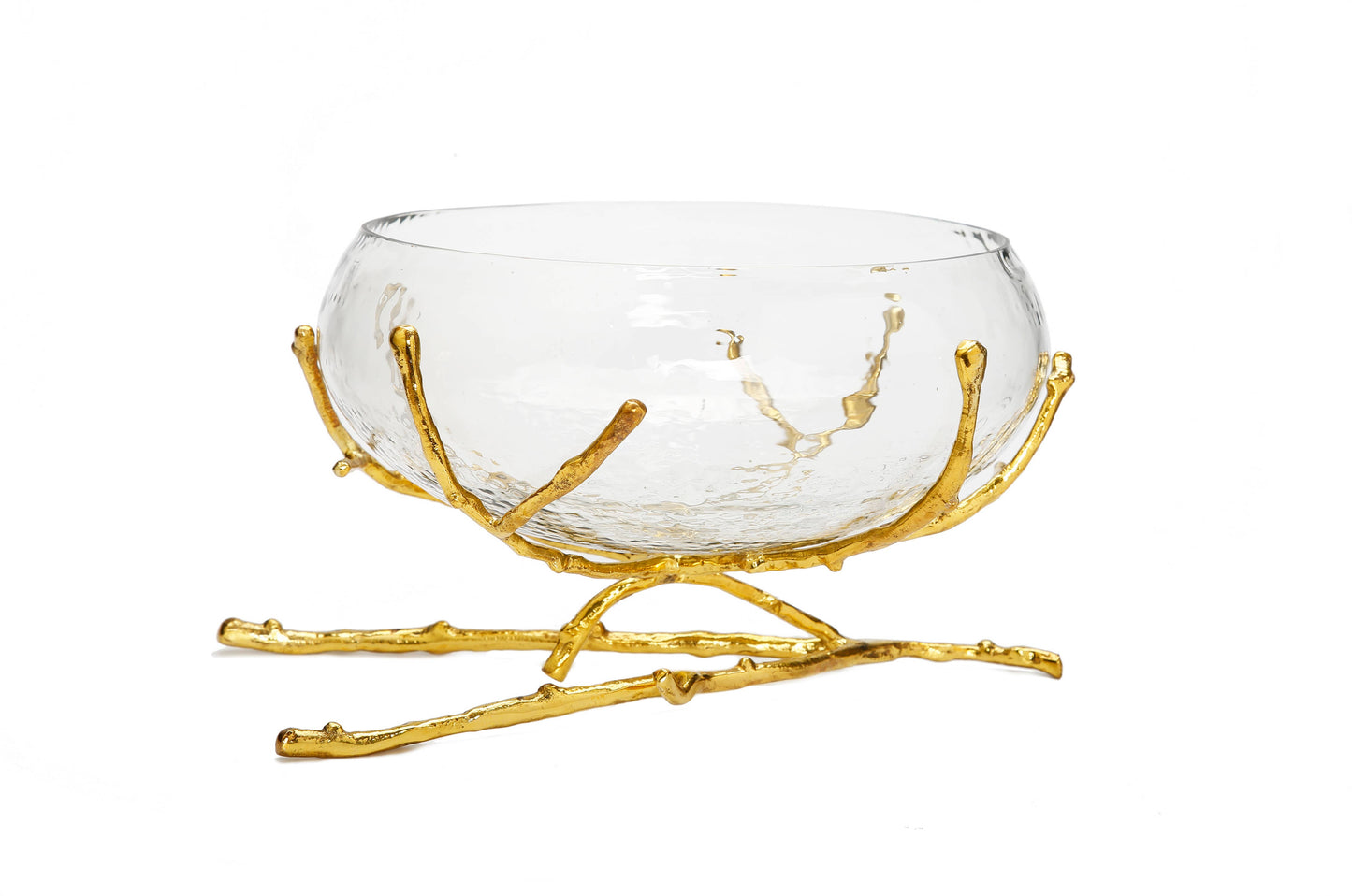 11"D Glass Bowl With Gold Twig Base
