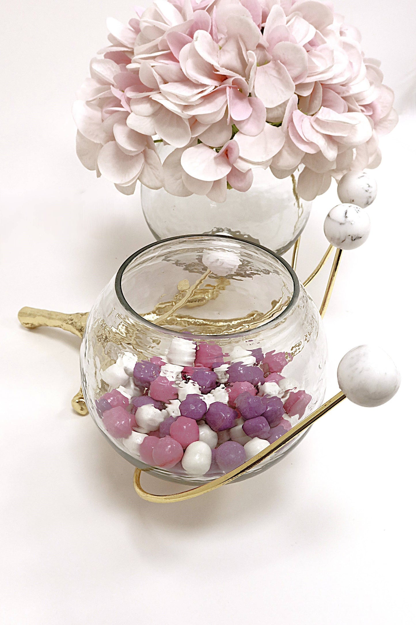 2 Bowl Branch Centerpiece with Ball Design - 12.6": Clear Balls