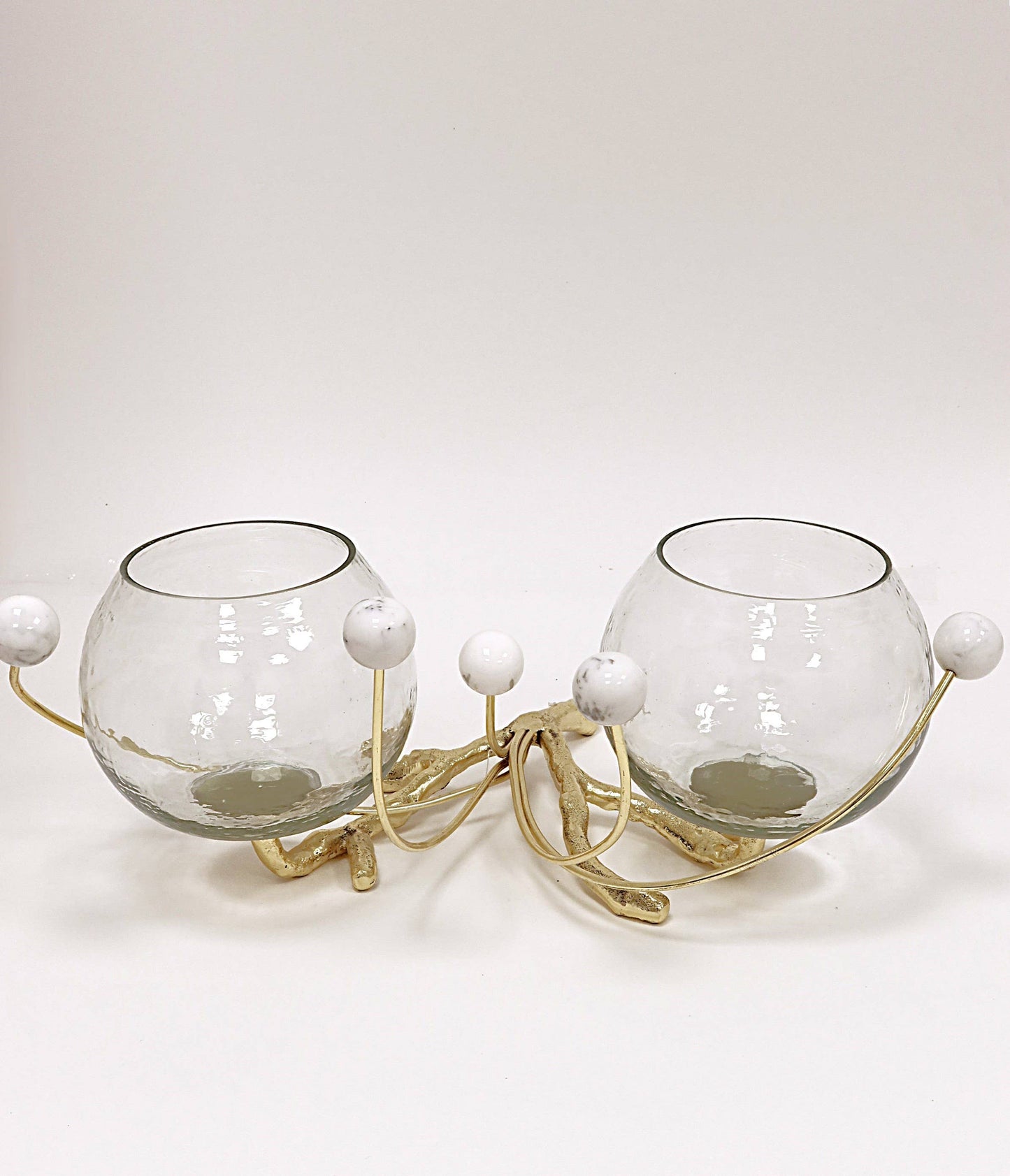 2 Bowl Branch Centerpiece with Ball Design - 12.6": Clear Balls