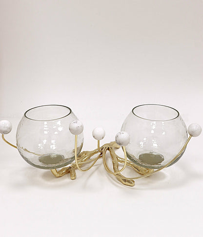 2 Bowl Branch Centerpiece with Ball Design - 12.6": Clear Balls