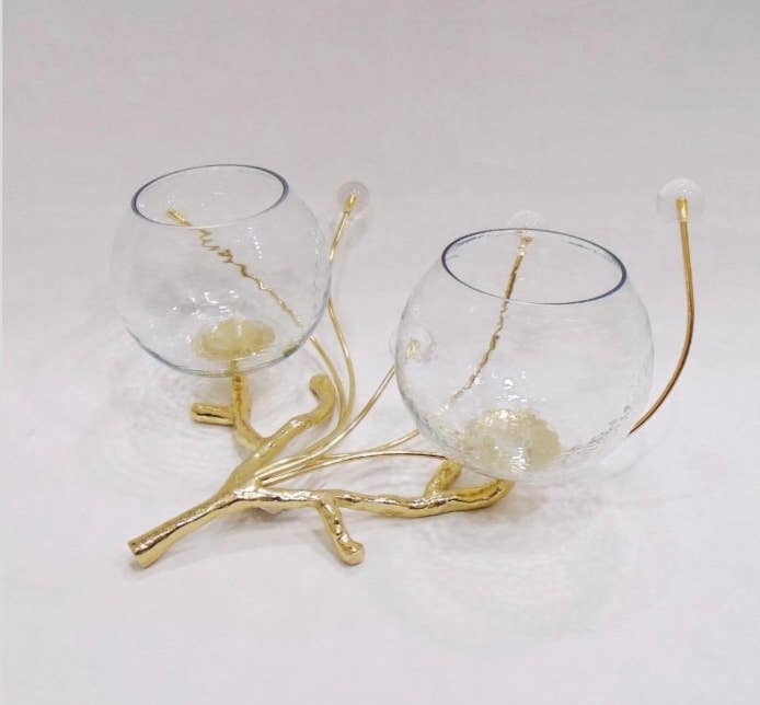 2 Bowl Branch Centerpiece with Ball Design - 12.6": Clear Balls