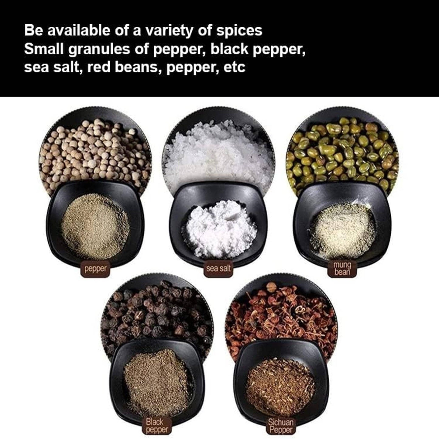 Black Salt & Pepper Grinder Set, Adjustable Coarseness, 2pcs