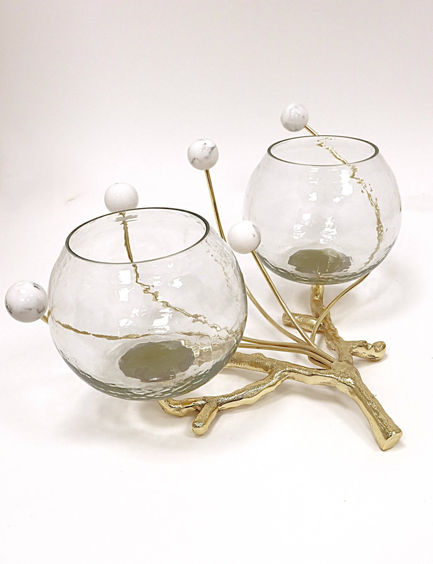 2 Bowl Branch Centerpiece with Ball Design - 12.6": Clear Balls