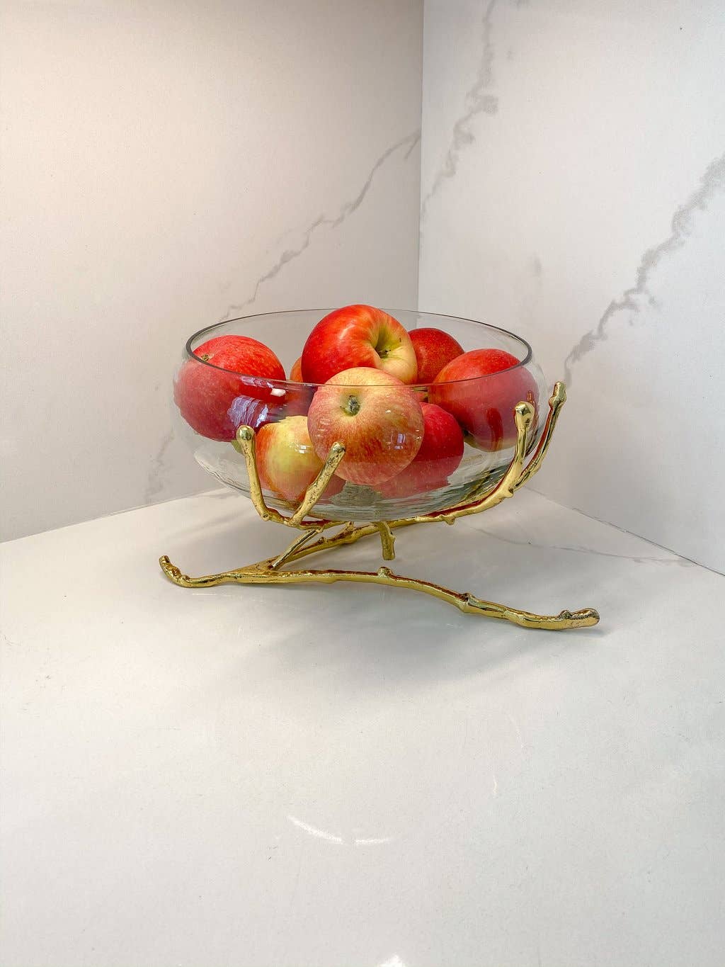 11"D Glass Bowl With Gold Twig Base