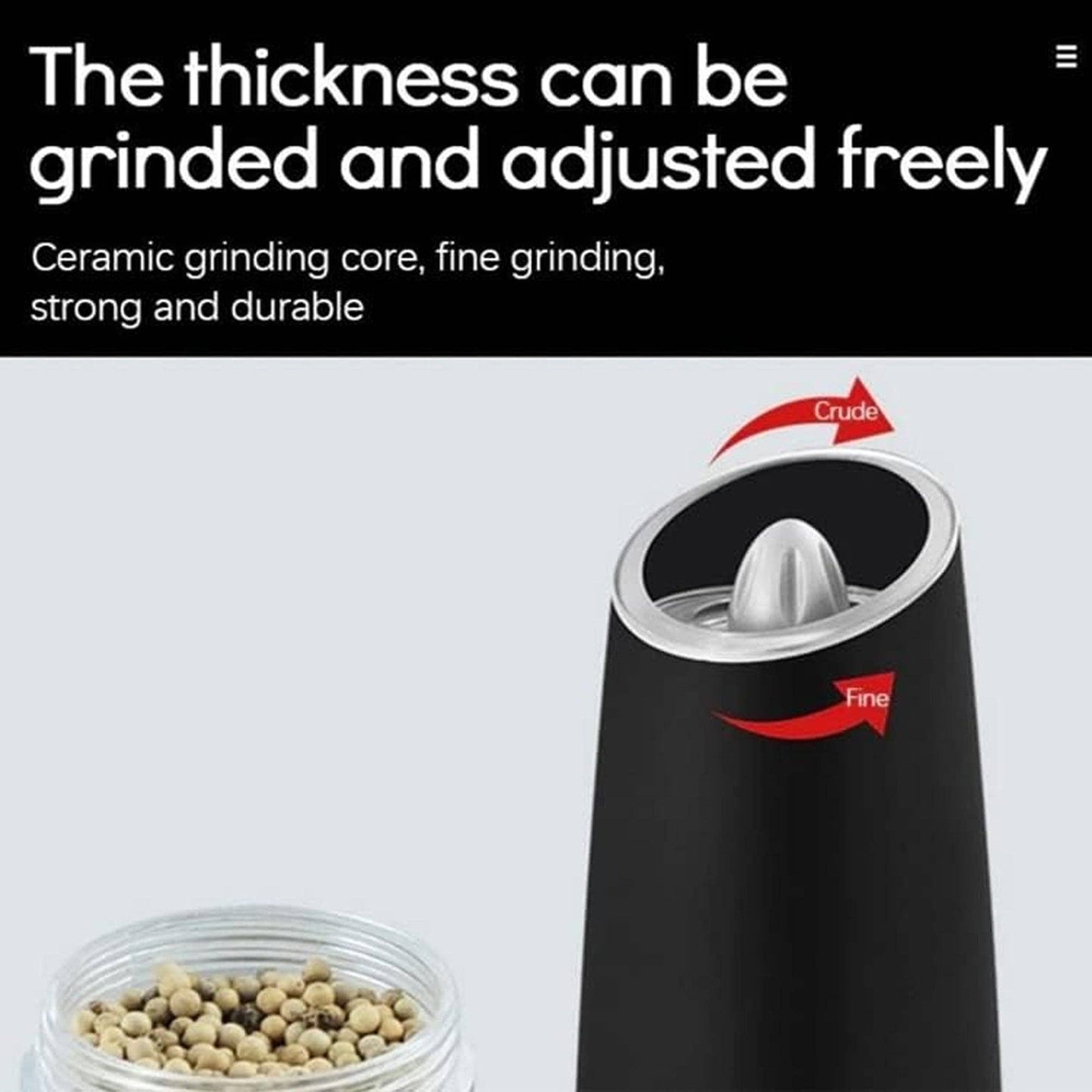 Black Salt & Pepper Grinder Set, Adjustable Coarseness, 2pcs